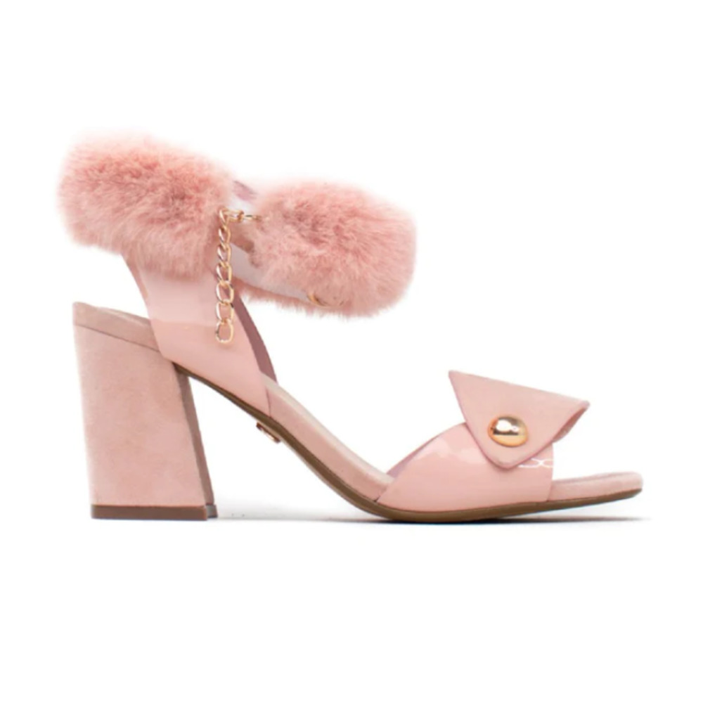 Plymouth Women's Paige Pink Faux Fur Ankle Strap Open Toe Block Heel Size 7.5 - Picture 4 of 12